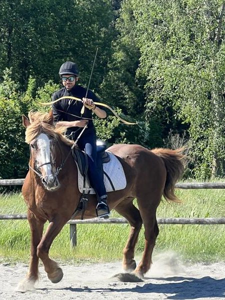 Usman riding a chestnut horse